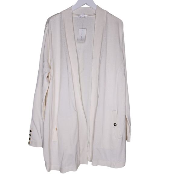 Charter Club Cardigan Sweater XL Ivory Open Front‎ Pockets Minimalist Neutral - Picture 1 of 4
